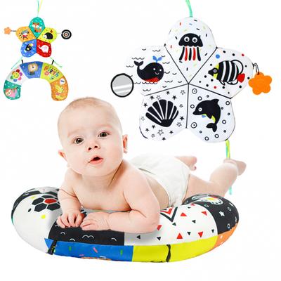Baby U-shaped Pillow Tummy Time Pillow Toys with With Mirror Teethers Black & White High Contrast Baby Crawling Sensory Toy Double-Sided Pattern