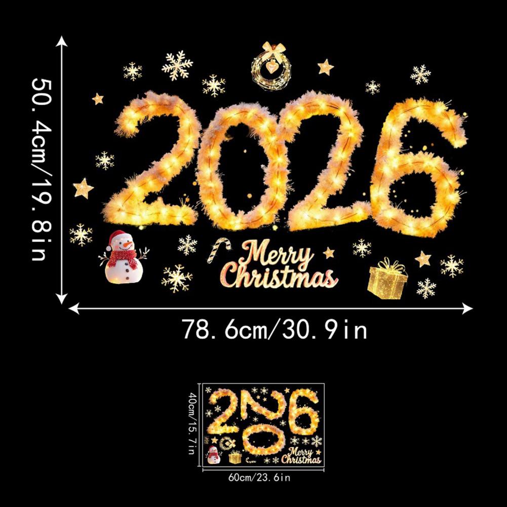 Christmas Window Sticker Merry Christmas Decal Golden Light String Christmas Window Removable Xmas Holiday Party Decoration