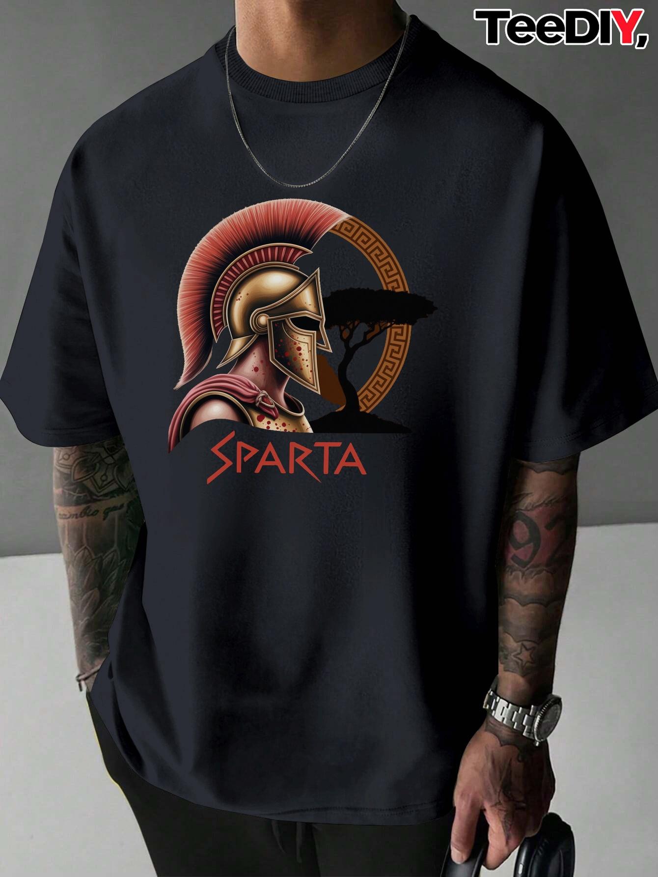 

SPARTA Текст Древнегреческий Спартанский Воин Футболка 100% Хлопок Круглый Вырез Короткий Рукав Летняя Повседневная Мужская Футболка Уличная Одежда - Мужчины... S разноцветный