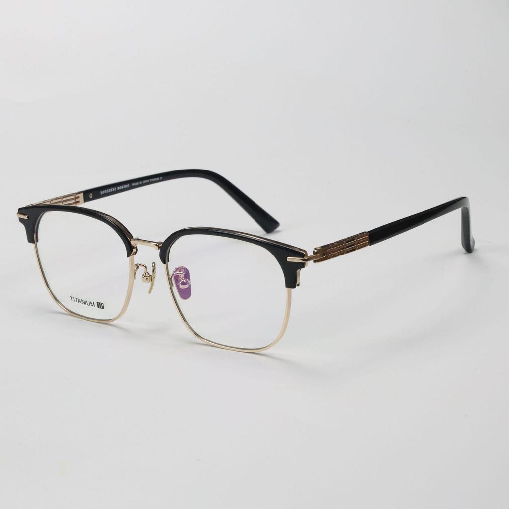 Men's Retro Full-Frame Pure Titanium Eyeglass Frame with Brow Bar - Prescription Ready.
