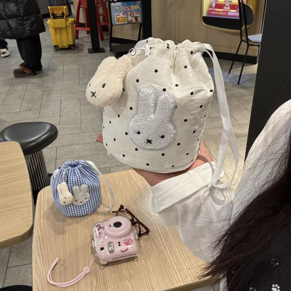 Kawaii Miffy Rabbit Drawstring Storage Bag Cute Cartoon Portable Lightweight Small Item Storage Student Girl Cosmetics Organizer
