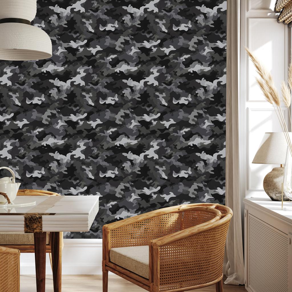 Military camouflage wallpaper graphite, gray and black 50x1000