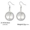 Tree of Life Women's Earrings Stainless Steel Gold Clear Zircon Round Pendant Dangle Earring Amulet Jewelry Gift