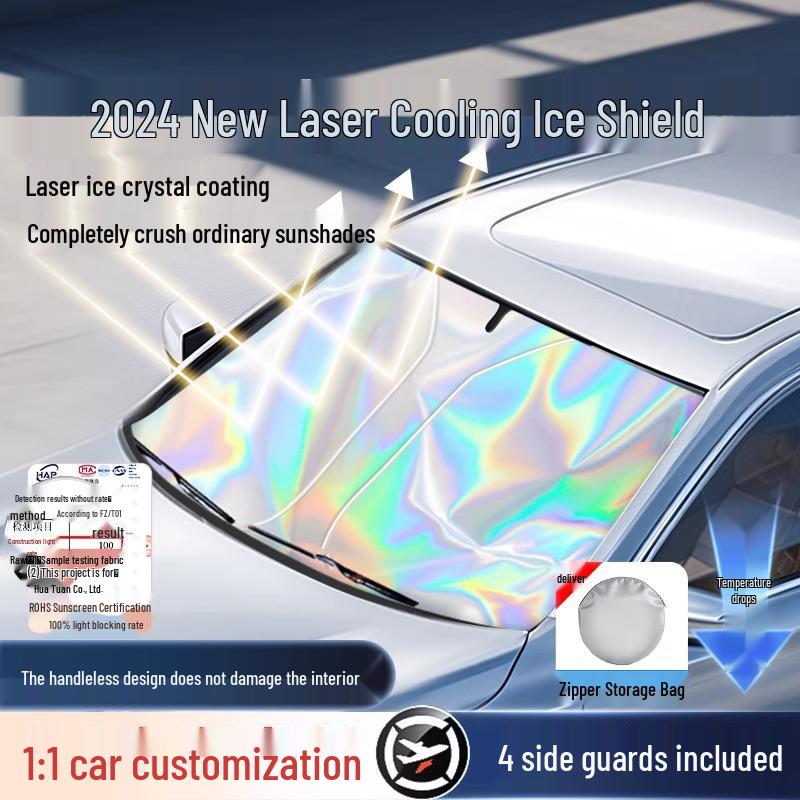 2024 New Model Small Car Windshield Sunshade Umbrella - Sun Protection & Heat Insulation Curtain Other - Premium Laser + Insulation, 4 Side Shades