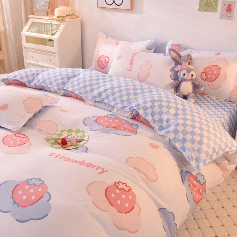 Set da letto quattro pezzi stampato delicato sulla pelle lavato ad acqua lenzuola copripiumino set di federe
