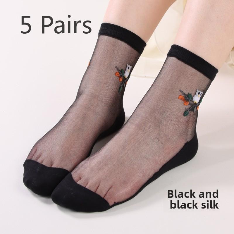 5 Pairs Jacquard Glass Stockings Transparent Socks Casual Crystal Silk Stockings for Women