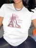 WoUnisex Mode Paris Eiffelturm High Heel Grafik Kurzarm Rundhals Sommer Kurzarm Harajuku Streetwear