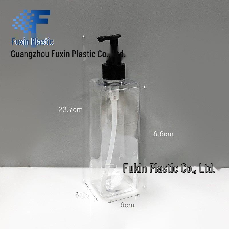 

In Stock: 500ml Transparent Square PET Bottle with Pump for Shower Gel and Shampoo