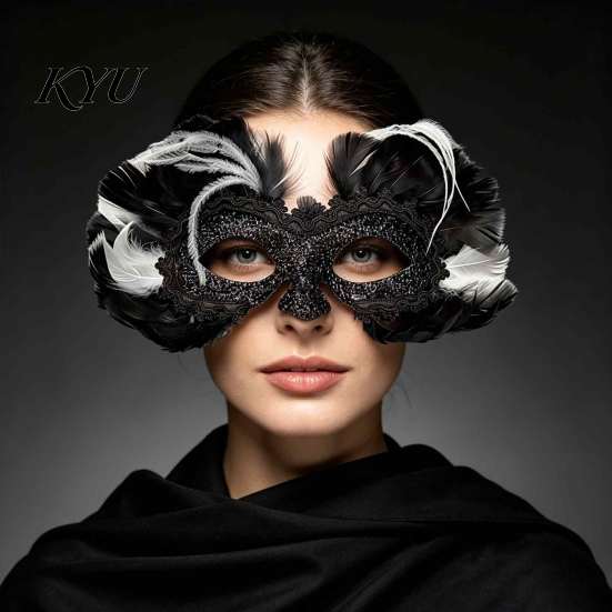 Elegant Mysterious Dance Party Mask Feather Masquerade Masque, Halloween Half Face Vintage Venetian Lace Masque Eye for Carnival Costume, Mardi Gras,