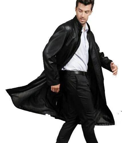 

Handmade Leather Real Stylish Soft Genuine Men s Black Lambskin Trench Coat Skin S