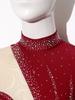 Damen Funkelndes Strass-Trikotkleid Durchsichtiges Netz Langarm Rollkragen Farbblockierung Asymmetrischer Saum für Eiskunstlauf Lateinische Performance