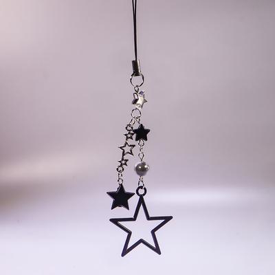 Süße schwarze Stern-Handykette, süße coole Handyanhänger, Kawaii-Schlüsselanhänger, Band, Schlüsselband mit Sternperle, Cartoon-Zubehör