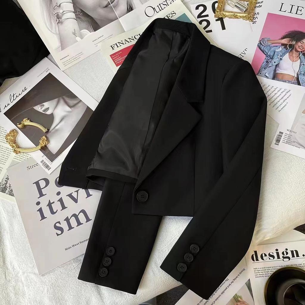 Fashionable and Simple Women's Solid Color Short Suit Coat with Long Sleeves