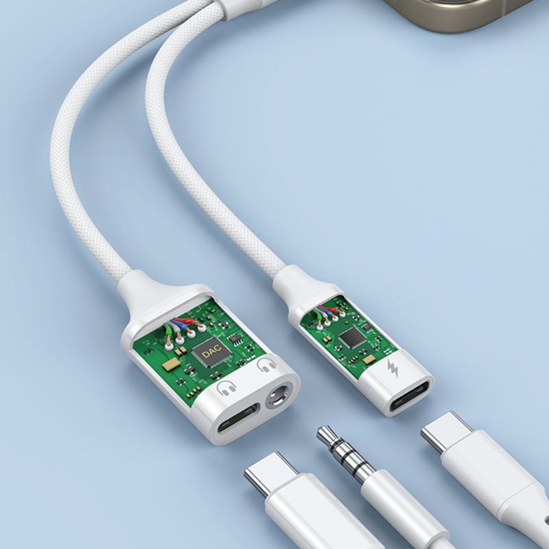 Type C Headphone Jacks Splitter PD60W Power Delivery HiFi Sound Nylons Braids Cable Simultaneous Charging Sound Use