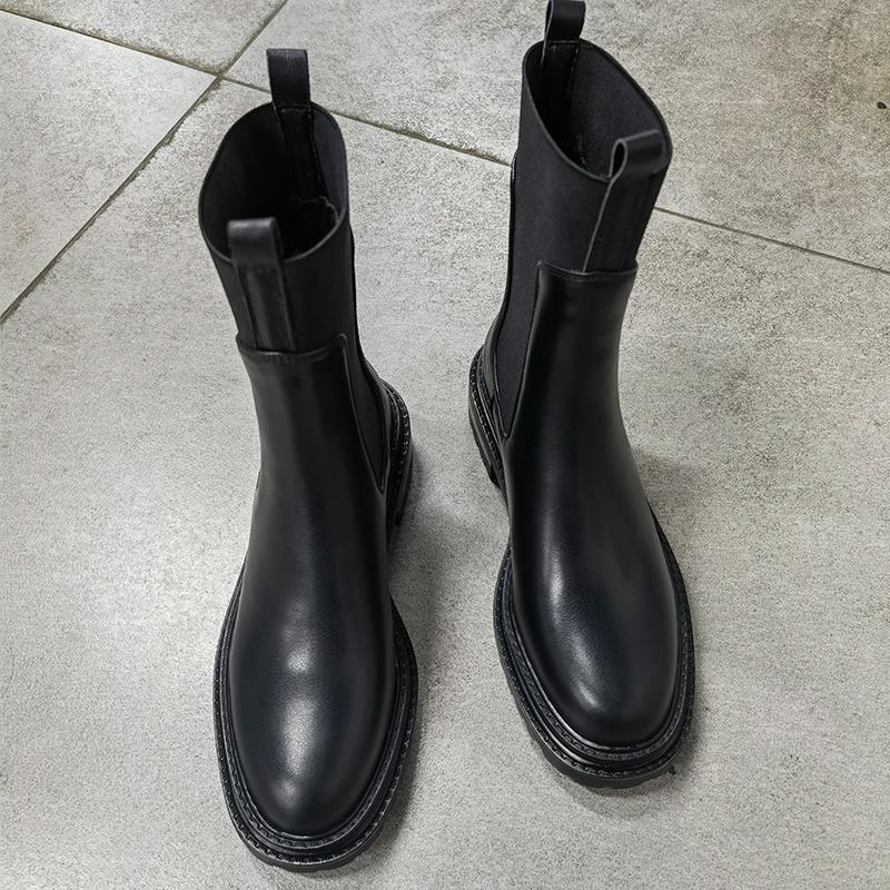 Fashion Shoes Woman England Style High Street Retro 2025 Autumn Winter Cowhide Chelsea Boots Women Casual Fashion Black Platform Boots