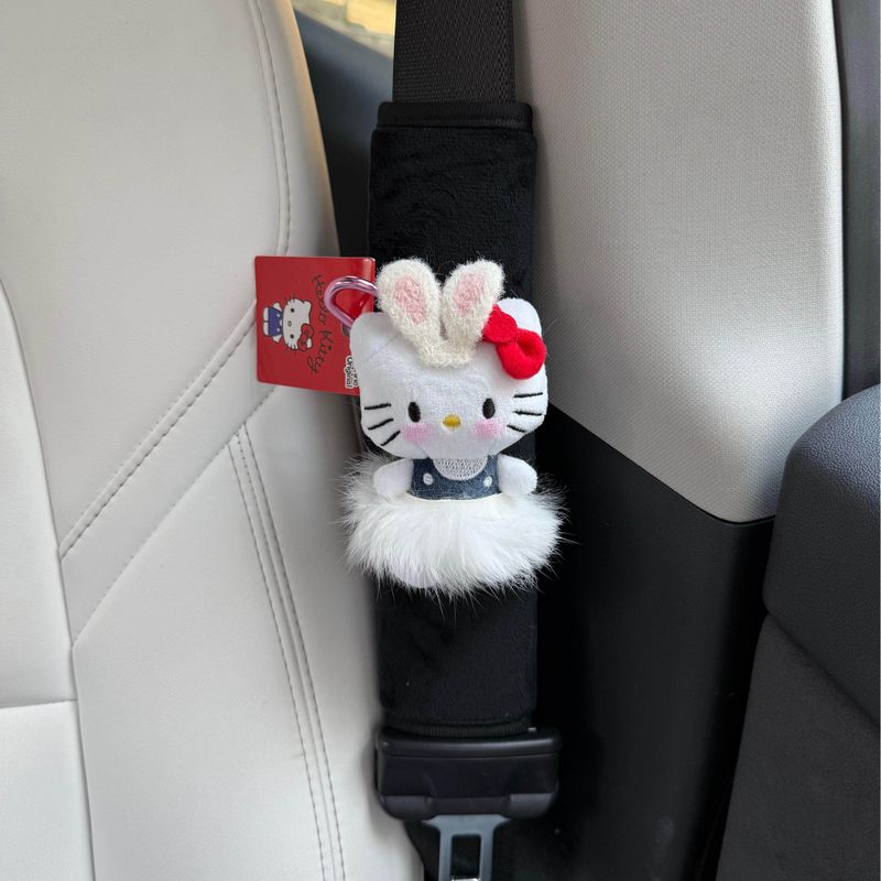 Rabbit Ears Heart Buckle Kitty Hello Kitty Car Safety Belt Shoulder Pad Cover Car Interior Decoration Safety Belt Couple White Rabbit Ear Kt Shoulder Pad (Single)