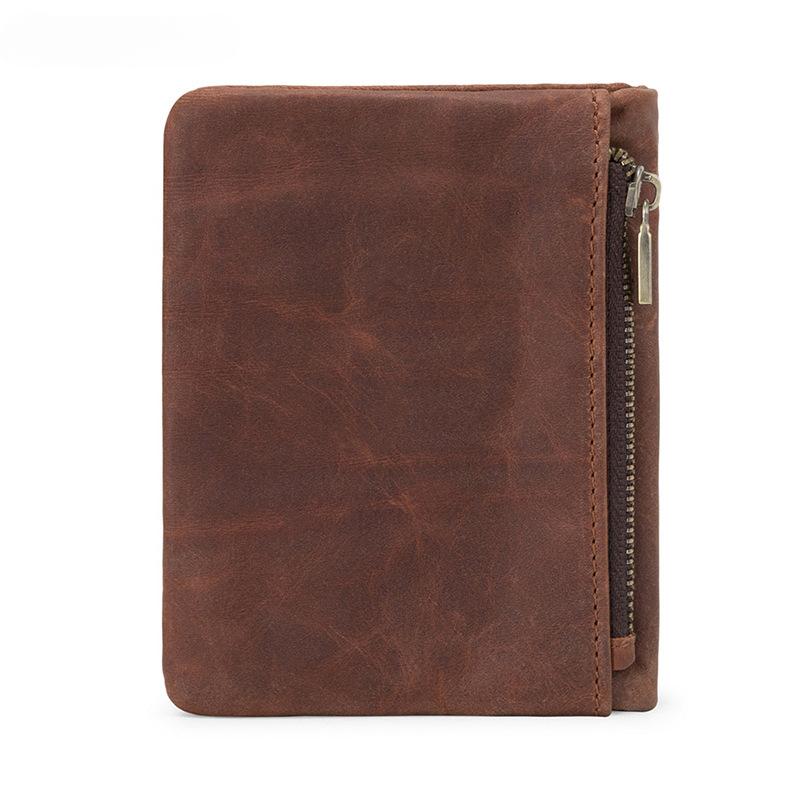 Wallet Men's High-end Retro Men's Bag with Multi-slot Zipper Genuine Leather Wallet