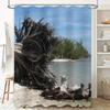 Beach Wood Log Shower Curtain Waterproof Bathroom Decor Blue Sky Tree Trunk Print Fabric Shower Panels Bathtub Liner Decoration