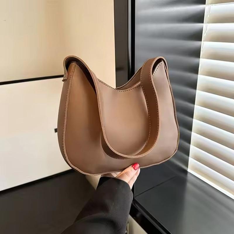 New Women's Retro Solid Color Fashion Handbags PU Leather Shoulder Underarm Bag Casual Women Hobos Handbags Trend