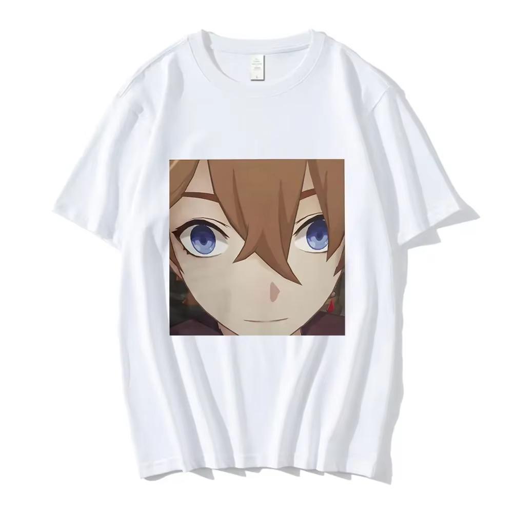 Anime Tartaglia Face Meme T Shirt Unisex Fashion Tee Short Sleeve Genshin Impact Game TShirts O Neck Tops Comfortable Soft