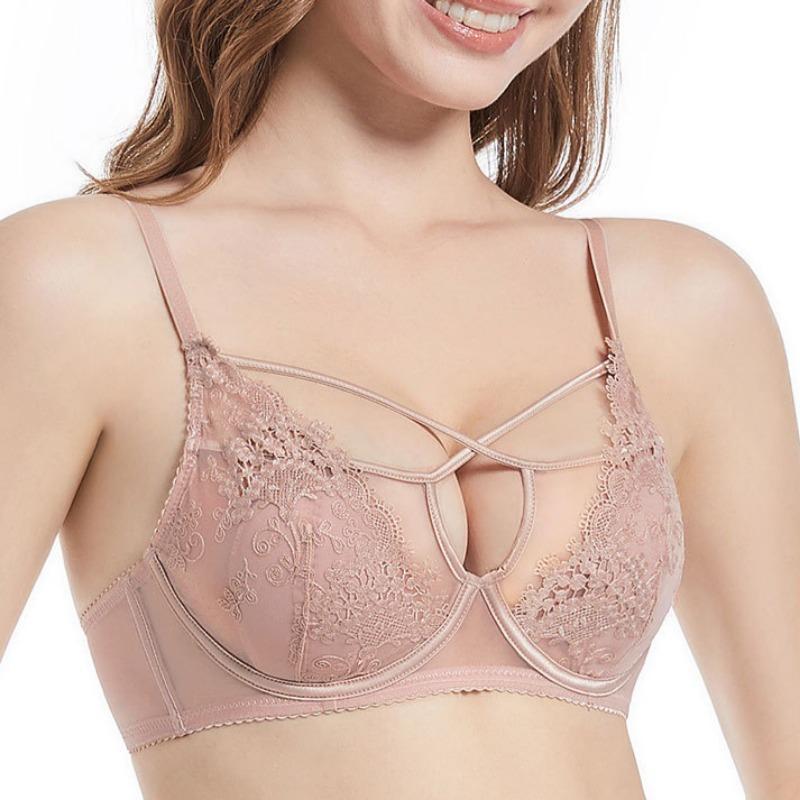 French Embroidered Sexy Lace Bunny Ears Underwear Set Breathable Large Breasts Small Gathered Bra for Women