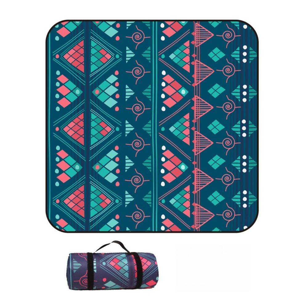Vintage Print Picnic Blanket Waterproof Outdoor Camping Mat Carry Strap Foldable Travel Rug for Beach Park