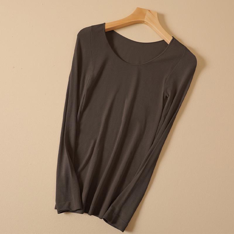 Meiyabi Women's High Elastic Thermal Underwear Top - Slim, Thin, Round Neck for Autumn and Winter