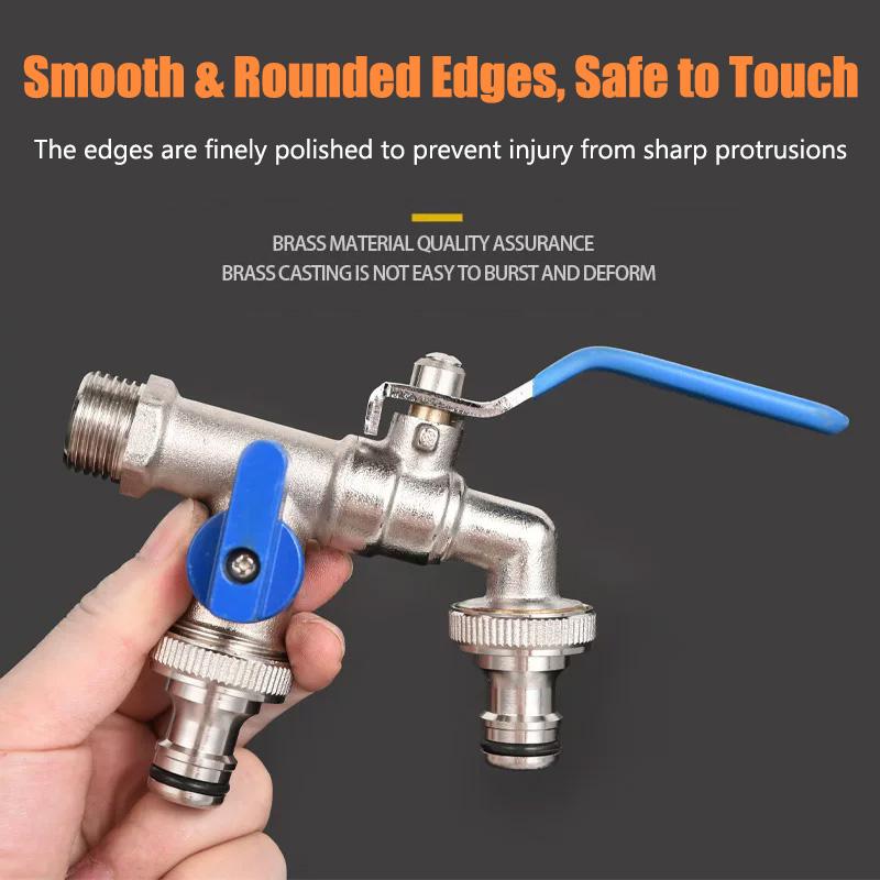Double Outlet Water Faucet Garden Water Splitter For Quick Connector Water Hose Pipe 1/2'' Inlet 3/4'' Outlet Water Tap Valves