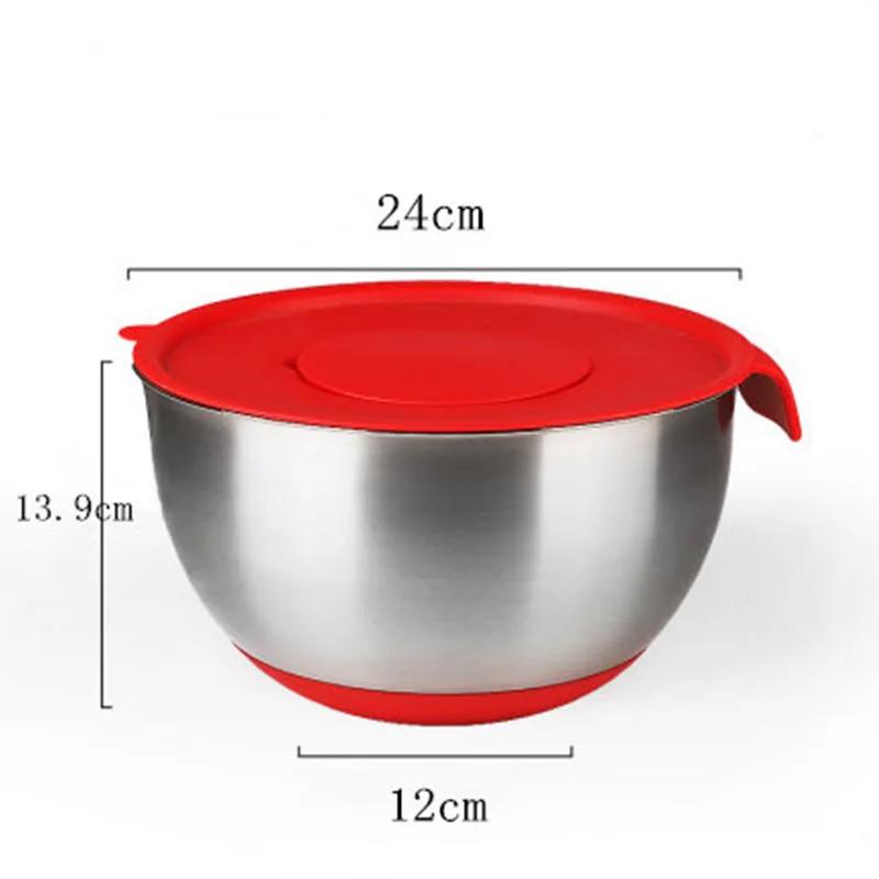 304 16-24cm Kitchen Stainless Steel Egg Mixing Bowl Non-slip Handle Silicone Bottom Kneading Dough Pots Baking Bakery Tools