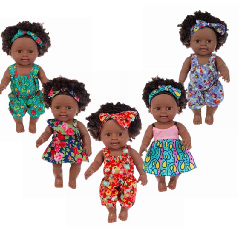 Realistic Black Doll 30cm Soft Vinyl African Girl Talking Toy with Sound Interactive Plush Gift for Kids Play