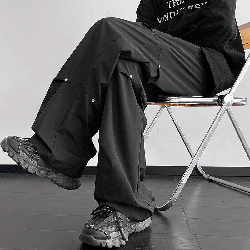 2024 wiosenne proste spodnie na co dzień dla mężczyzn szerokie nogawki jednokolorowe spodnie Cargo w pasie Harajuku męskie spodnie