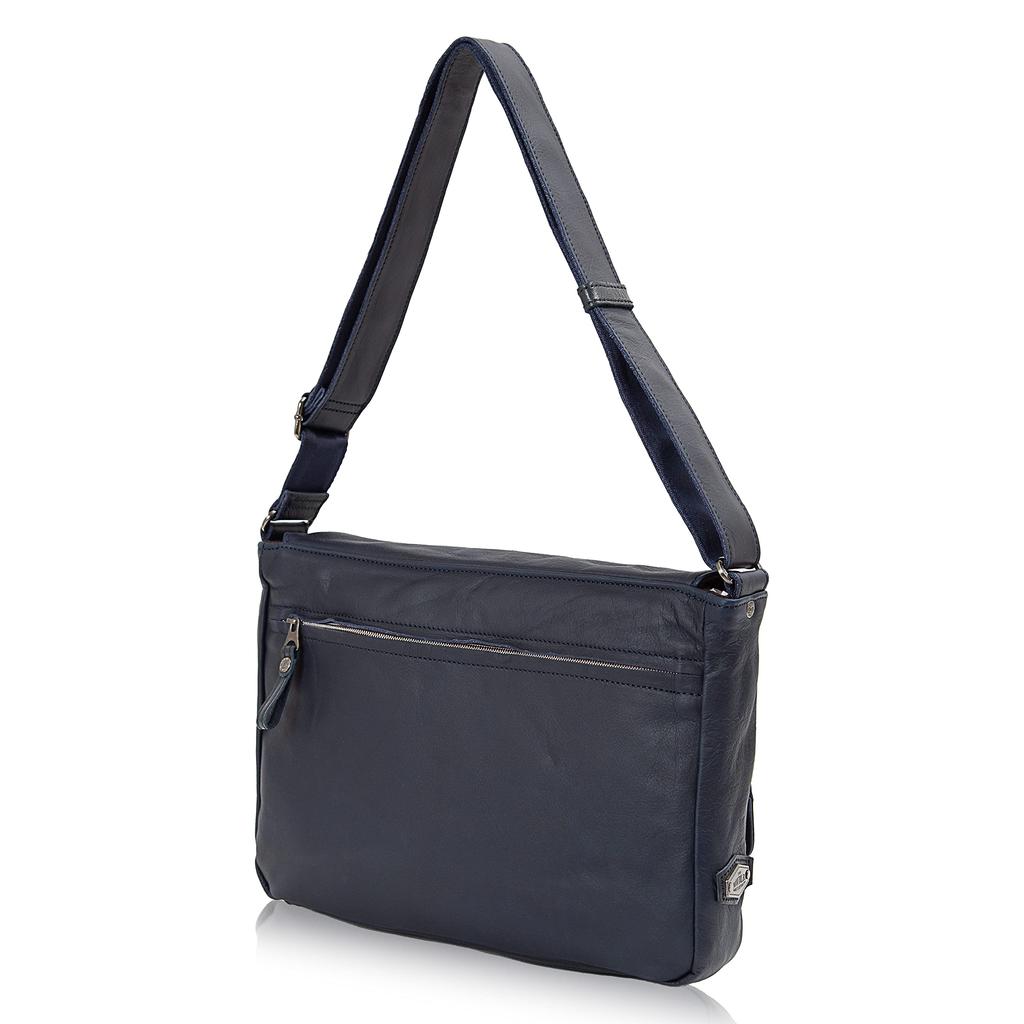 Doubles Crossbody Genuine Leather Shoulder A4 Navy Men's Bag, Size, VWE-1926,
