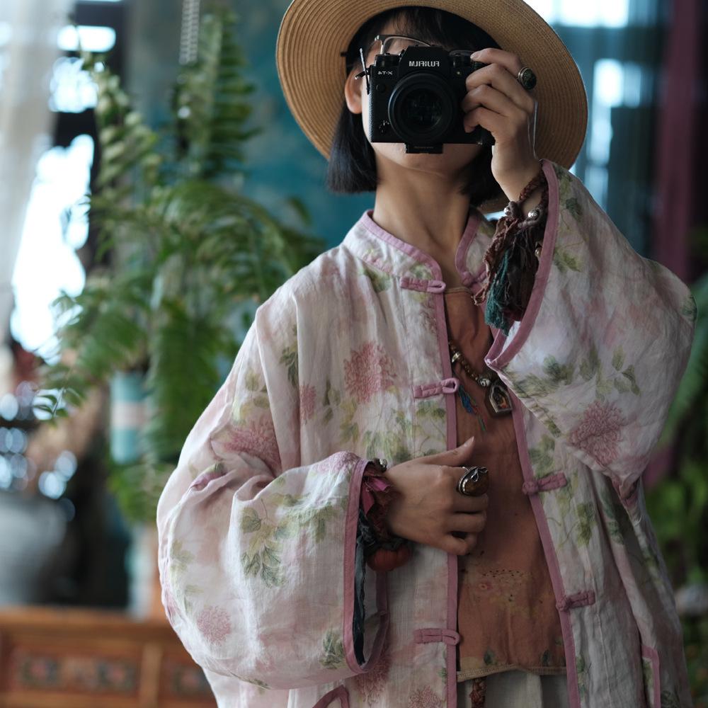 Ancient Clay Artistic Linen Sun Protection Women's High-End Cardigan 2156 Hazy