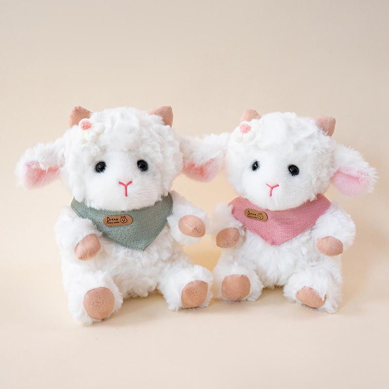 23cm Kawaii Scarf Bear Bow Tie Sheep Plush Toy Cute Lamb Doll Children's Room Decor Creative Animal Stuffed Doll Birthday Gift