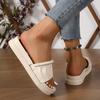 BCEBYL Summer Casual Fashion Round Toe Flat Bottom Increased Beaded Comfortable Solid Color Non-slip Wear-resistant Slippers