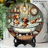 2D Flat 1pc, Bathing Dog Theme Design, Flat Printed Aluminum Metal Signs, Circular Iron Hanging Picture, 8x8 Inch Wall Decoration, Bar, Cafe, Club