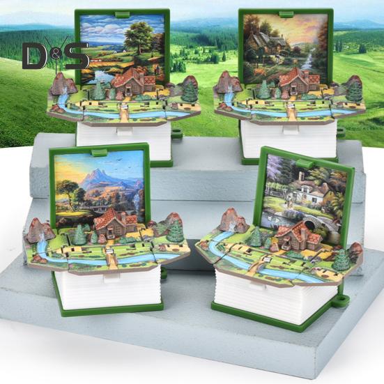 Mini 3D Folding Book Keychain Popping Miniature World Hanging Decoration Tiny Coffee Shop Great Wall Castle Foldable Book Keyring Pendant
