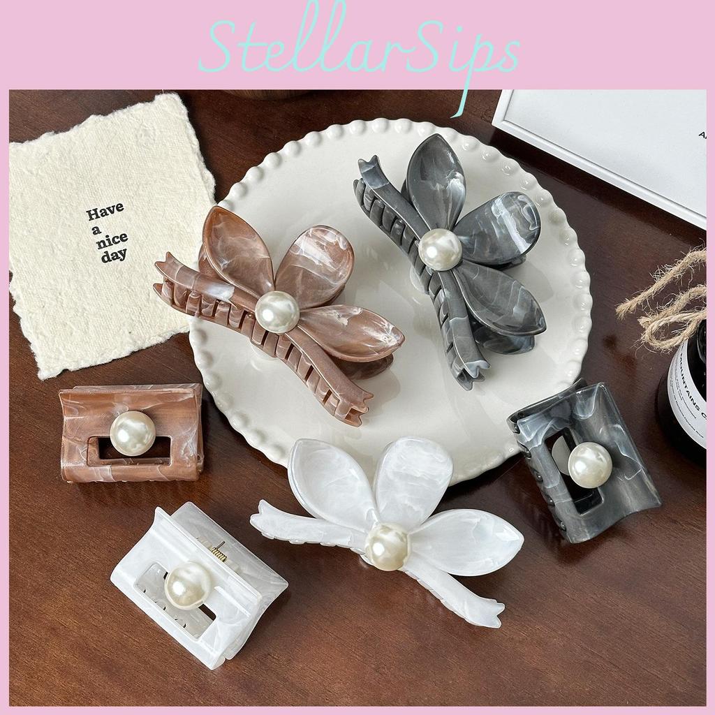 Multi-color Vintage Flower Hair Claw Clips With Elegant Pearl Detailing For Women