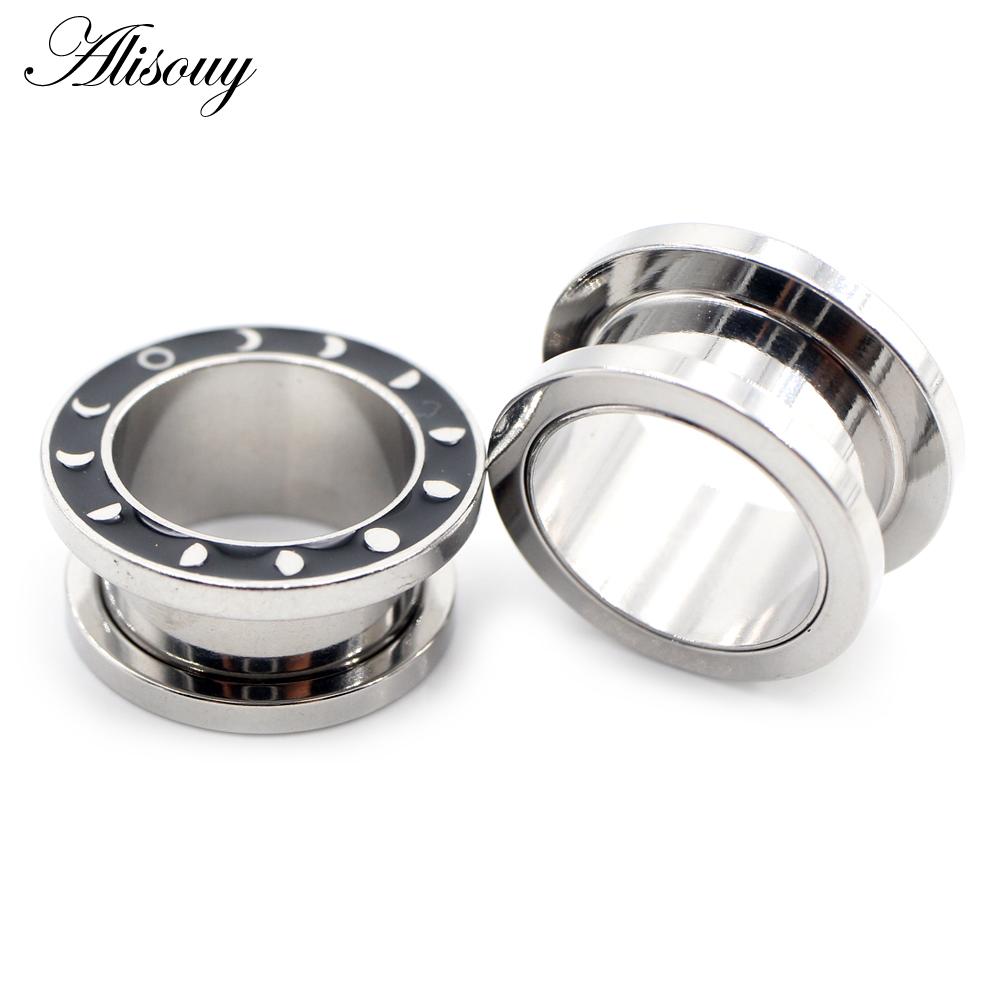 Alisouy Ohrstöpsel/-stöpsel/-dehner/-ohrringe/-piercing/körperschmuck, 2 Stück, Edelstahl, Mondfinsternis, Emaille