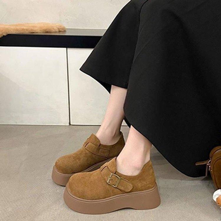 Platform muffin women's autumn new retro big head shoes versatile one-pedal loafers