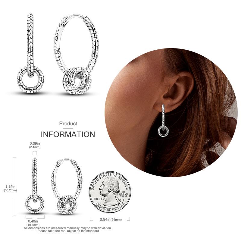 925 Silver Hoop Earrings  For Woman Pendientes Zircon Heart Shape Star Eardrop Original Earring Fashion Jewelry