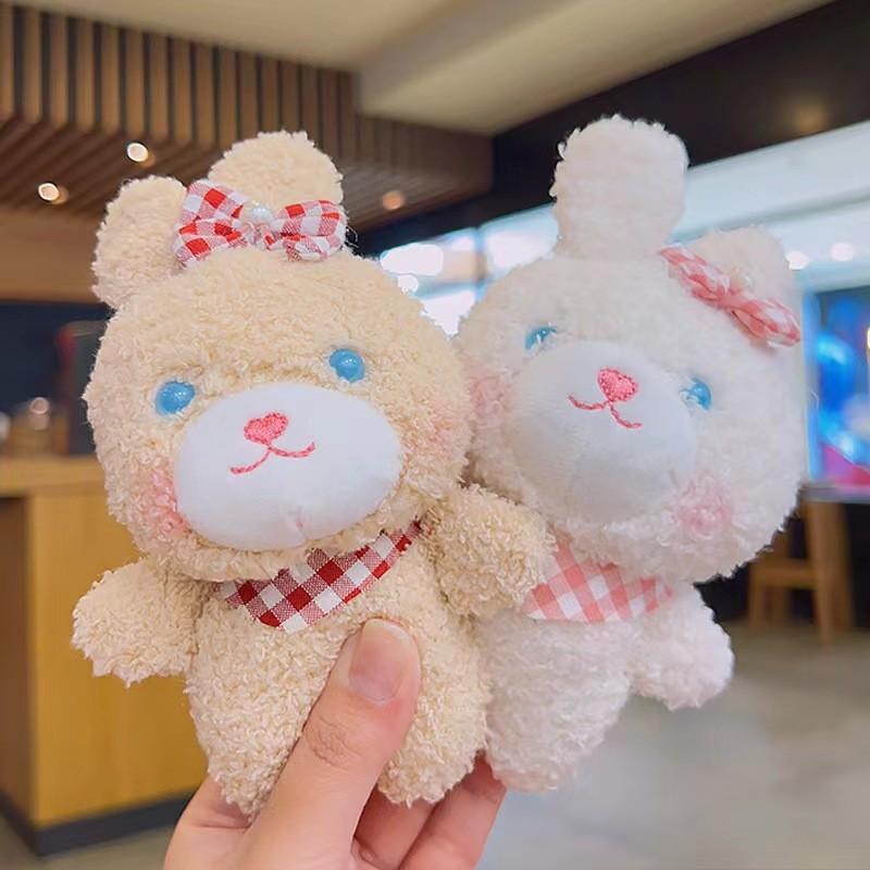 Rabbit Teddy Keychain Cute Cartoon Plush Toy Girls Kid Backpack Hanging Ornament