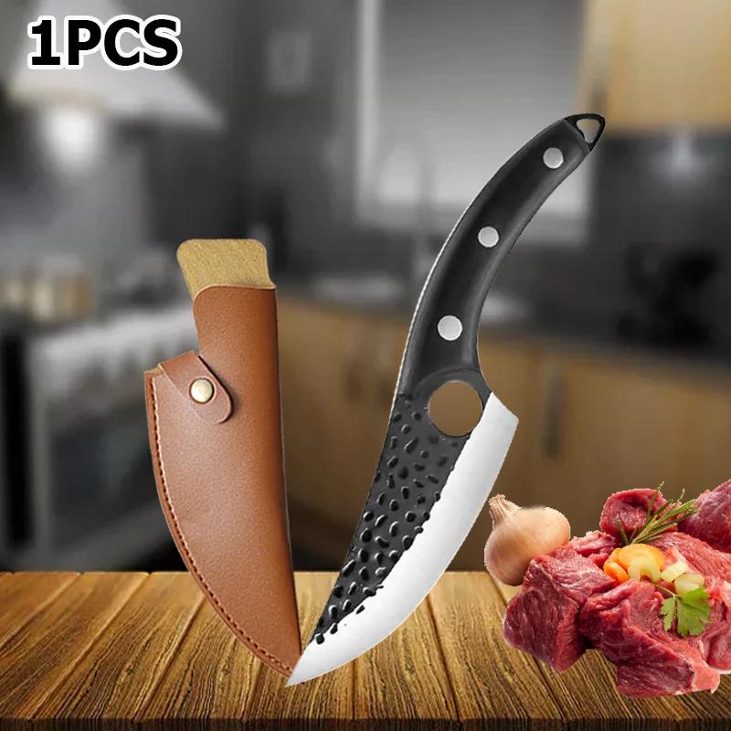 Butcher Knife Handmade Forged Kitchen Knife Set Multifuntional Bottle Opener Chef Knives for Meat Cutting Cooking Household