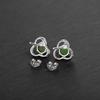 **Green Jade Flower Stud Earrings for Women - 925 Sterling Silver with Certificate**