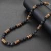 Natürliches Kokosnussschalen Holz Halskette Für Männer 18 Zoll Kurzes Halsband Vulkanstein Tigerauge Stein Halskette Schmuck Geschenk Für Ihn