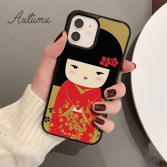 Kawaii Kokeshi Phone Case for iPhone 11 12 13 14 Pro Max Mini X XR XS SE 2020 SE 6S 7 8 Plus Samsung Galaxy S21 S22 Cover Shell