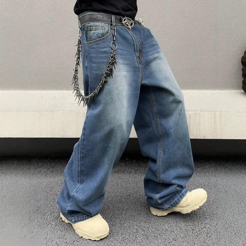 Mens Retro Loose Fit High-Waisted Straight Leg Denim Jeans Water Washed Cotton Blend Casual Pants 2026