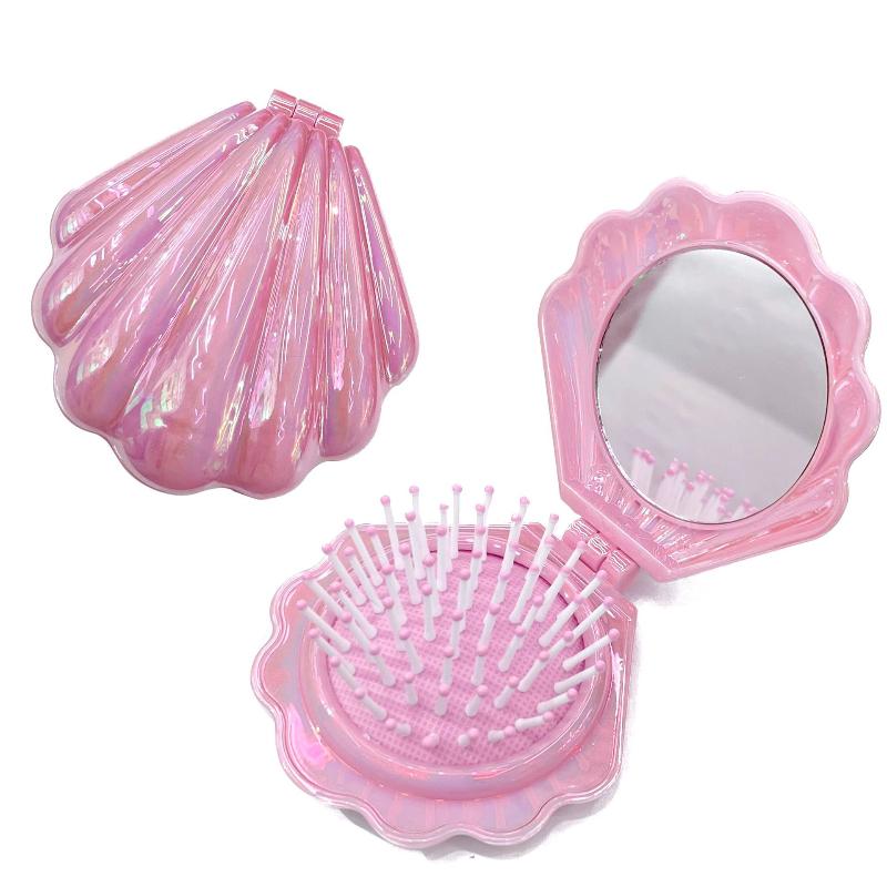 Klappbarer Haarkamm mit Airbag, Spiegel, antistatisch, multifunktional, praktisch, aus Kunststoff