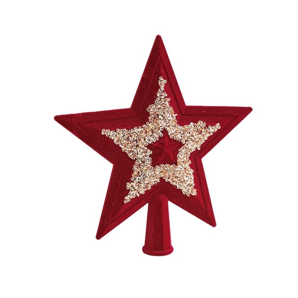 New 3D Red Glitter Star Christmas Tree Crown Star Pentagram Plastic Christmas Tree Decorations Tree Ornaments Home Party Decor