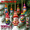 16 st 2D platta snögubbar träprydnader stickad stil DIY julgranshängande prydnad färgglad med band juldekoration
